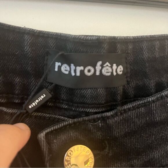 Retrofete Button Fly Distressed Raw Hem Black Denim Jeans Size 31, NWT - Picture 6 of 12